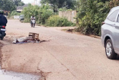 Jalan Rusak Itu di Beri Tanda Peringatan Oleh Warga