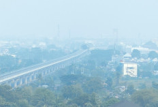 Kota Palembang Siang Hari di Selimuti Kabut Asap